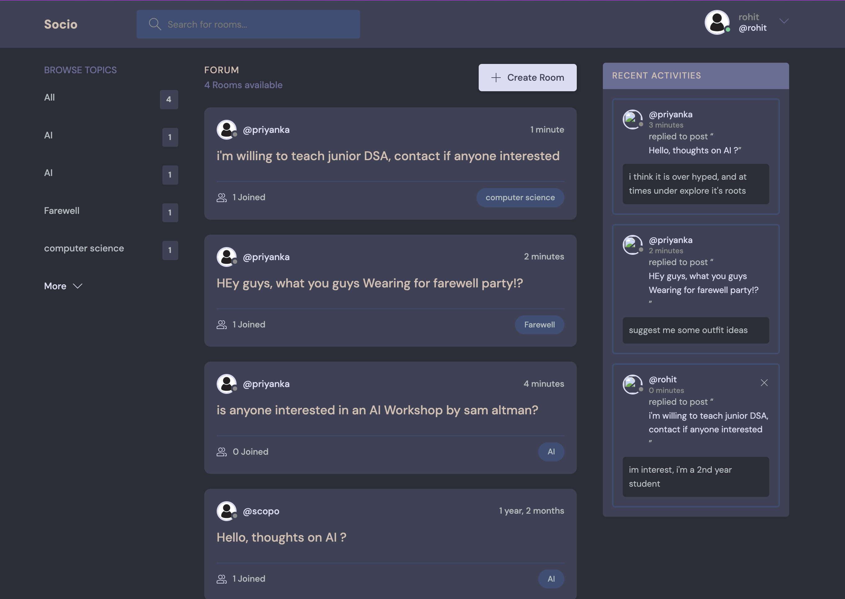 Socio - topic centric chat rooms